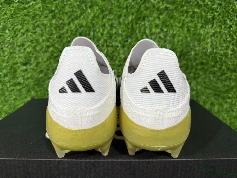 Adidas F50 Elite Laceless FG Firm Ground Soccer Cleats - White/Purple/Black/Gold