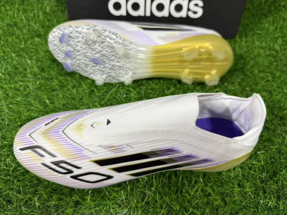 Adidas F50 Elite Laceless FG Firm Ground Soccer Cleats - White/Purple/Black/Gold