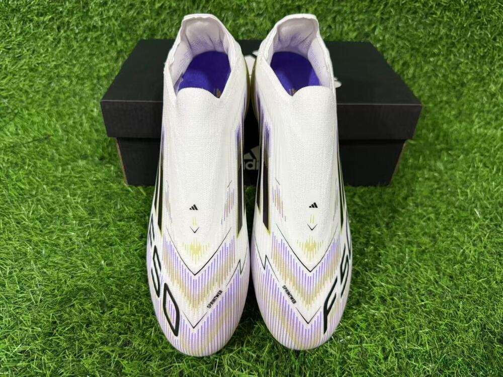 Adidas F50 Elite Laceless FG Firm Ground Soccer Cleats - White/Purple/Black/Gold