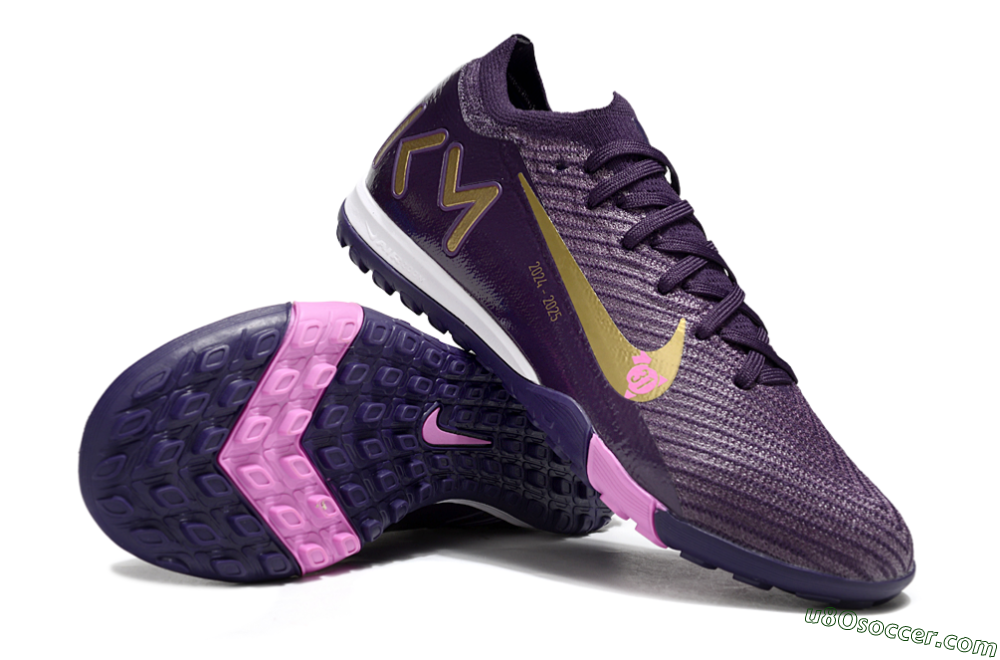 KM x Nike Air Zoom Mercurial Vapor 16 Elite TF Artificial Turf Soccer Shoes - Purple/Gold/Pink 0