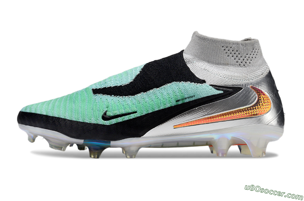 Nike Phantom 6 Elite High FG Firm Ground Soccer Cleats - Jade/Black/Silver/Gold 2