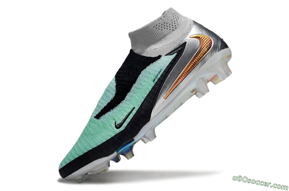 Nike Phantom 6 Elite High FG Firm Ground Soccer Cleats - Jade/Black/Silver/Gold 5