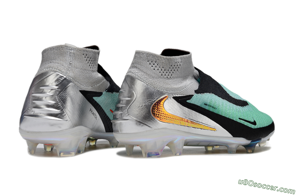 Nike Phantom 6 Elite High FG Firm Ground Soccer Cleats - Jade/Black/Silver/Gold 6
