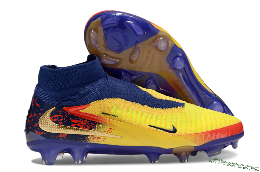 Nike Phantom 6 Elite High FG Firm Ground Soccer Cleats - Yellow/Red/Blue/Gold 1
