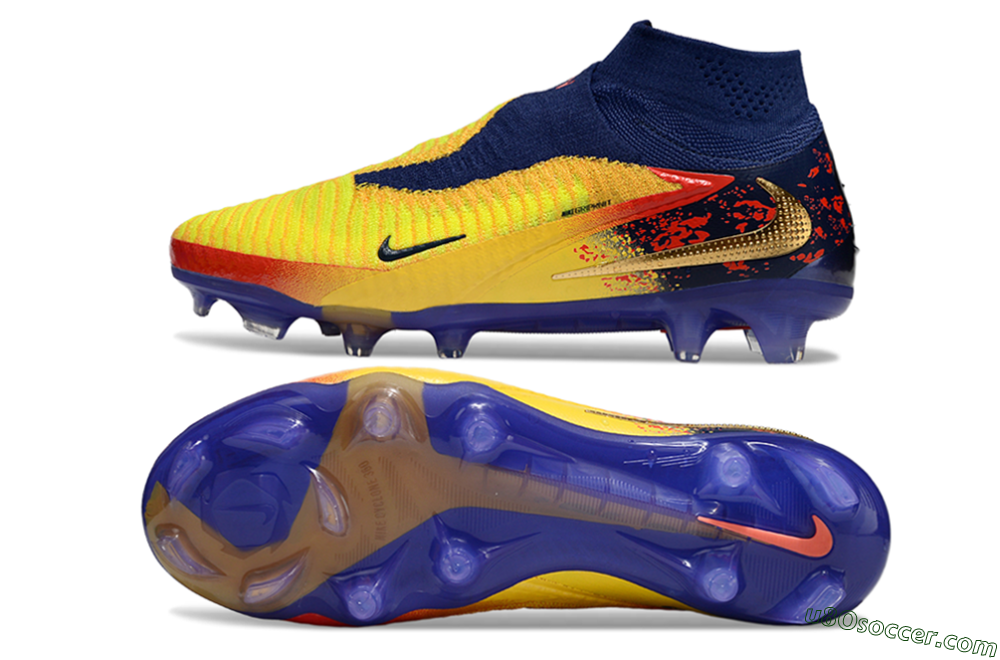 Nike Phantom 6 Elite High FG Firm Ground Soccer Cleats - Yellow/Red/Blue/Gold 0