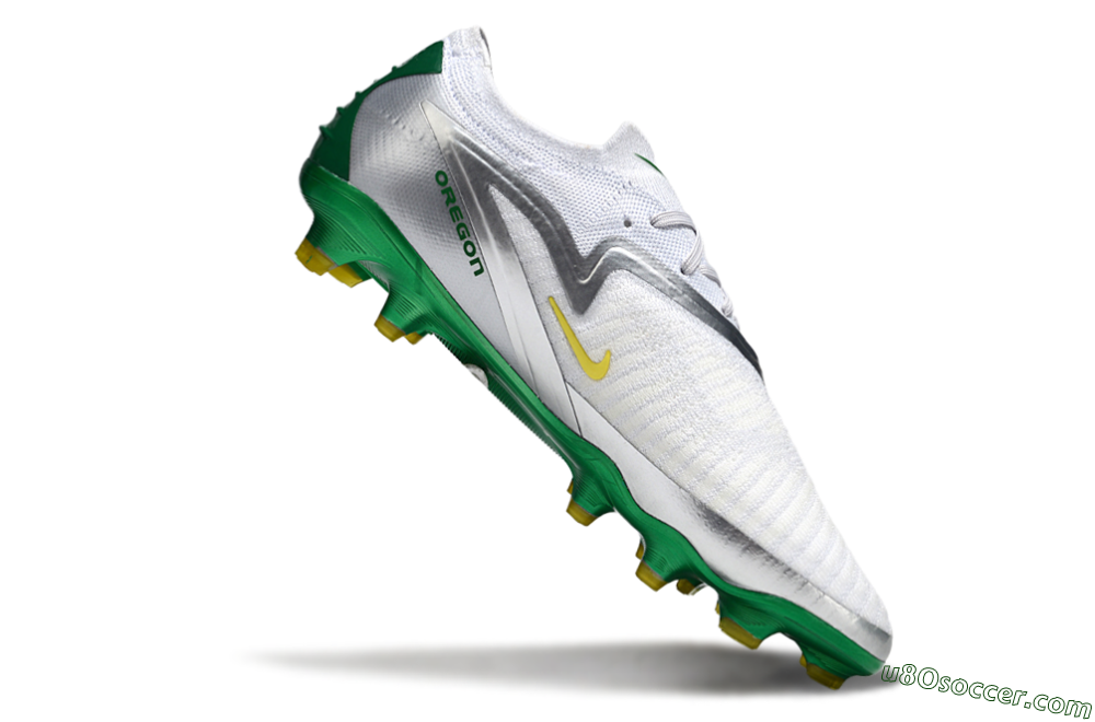 Nike Phantom 6 Elite Low FG Firm Ground Soccer Cleats - White/Silver/Green 4