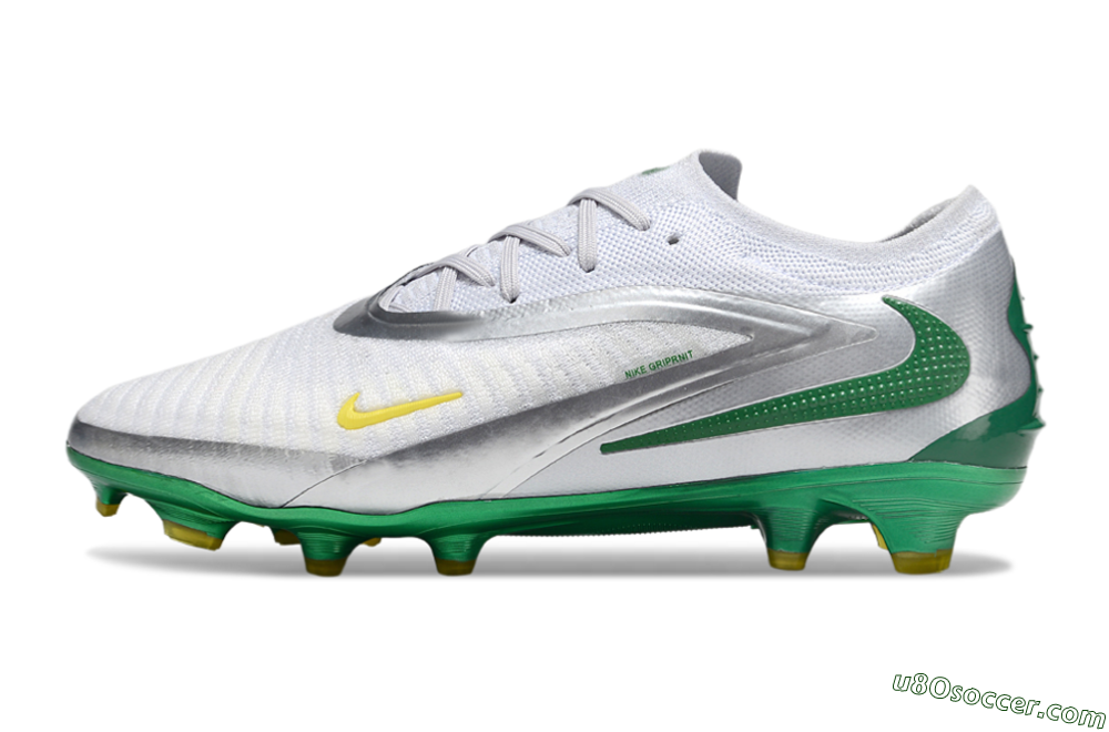 Nike Phantom 6 Elite Low FG Firm Ground Soccer Cleats - White/Silver/Green 2
