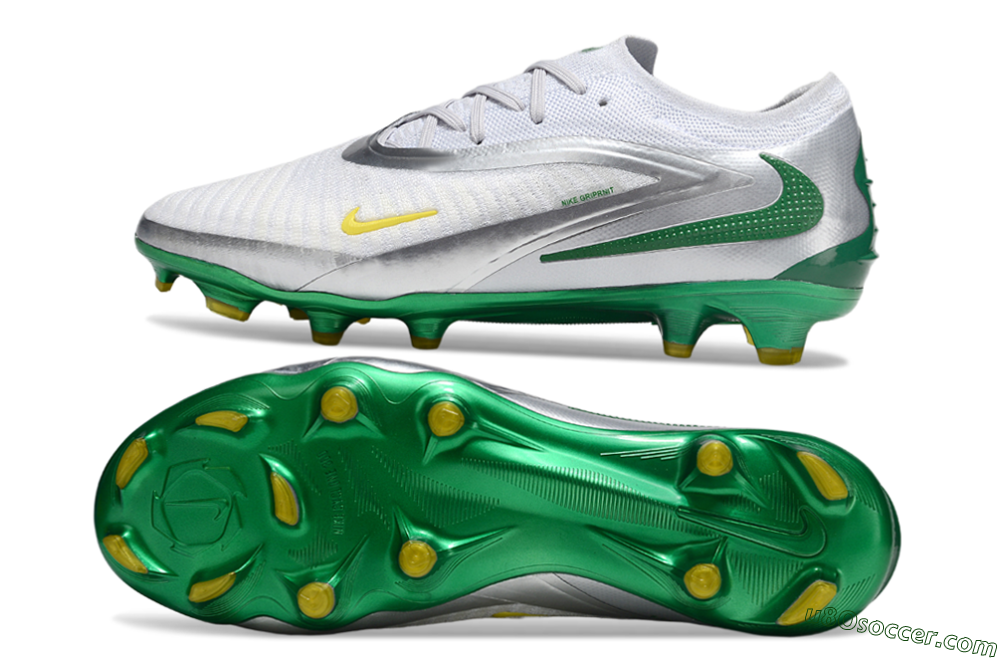 Nike Phantom 6 Elite Low FG Firm Ground Soccer Cleats - White/Silver/Green 0