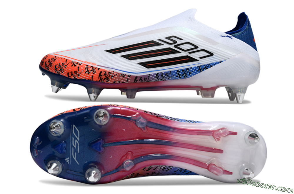 Adidas F50 Elite Laceless SG Soft Ground Soccer Cleats - White/Red/Blue 0