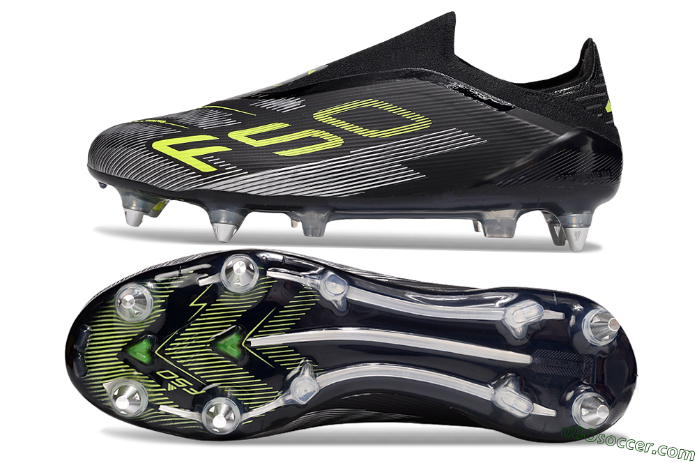 Adidas F50 Elite Laceless SG Soft Ground Soccer Cleats - Black/Silver/Yellow 0