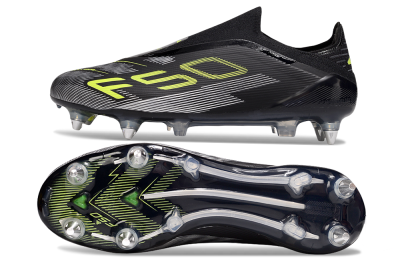 Adidas F50 Elite Laceless SG Soft Ground Soccer Cleats - Black/Silver/Yellow