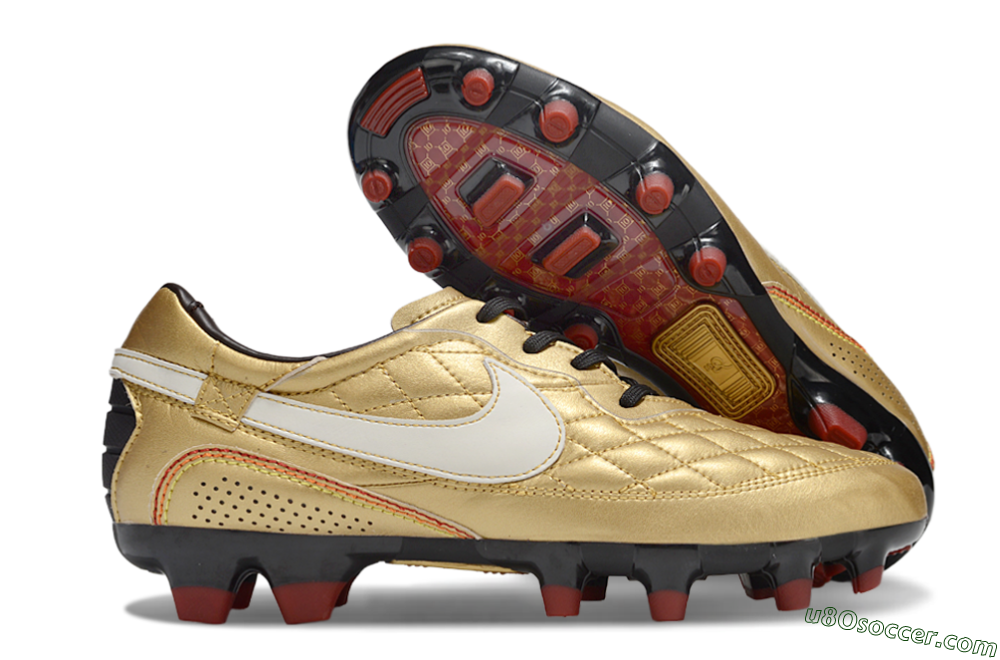 Nike Tiempo Legend R10 Elite FG Firm Ground Soccer Cleats - Gold/White/Red 1