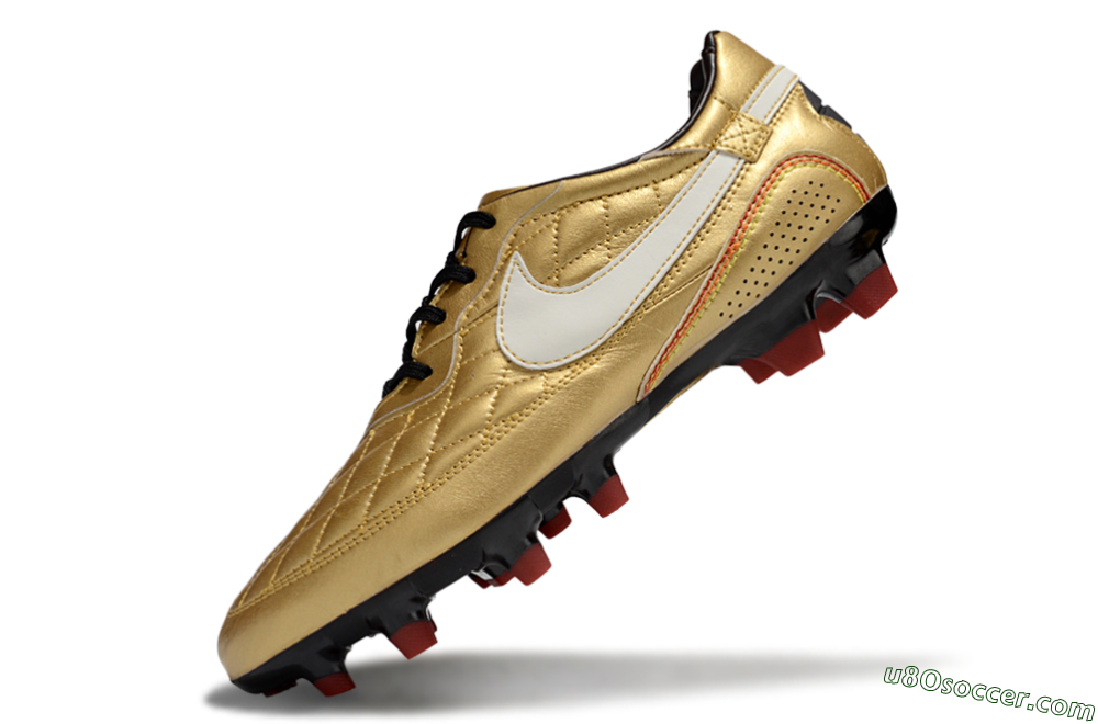 Nike Tiempo Legend R10 Elite FG Firm Ground Soccer Cleats - Gold/White/Red 5