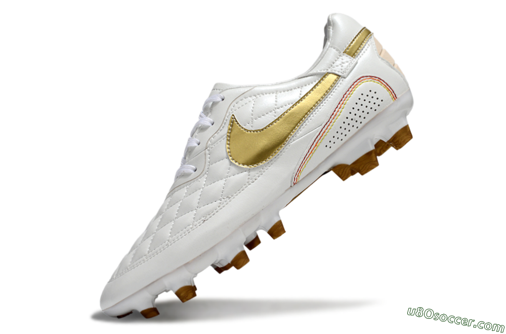Nike Tiempo Legend R10 Elite FG Firm Ground Soccer Cleats - White/Gold/Red 5