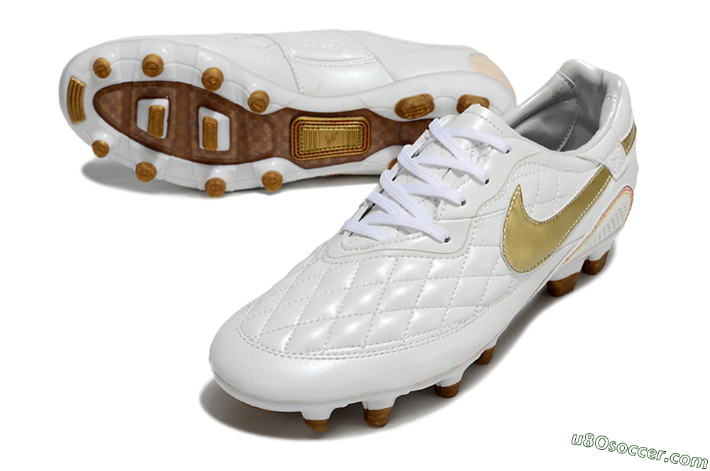 Nike Tiempo Legend R10 Elite FG Firm Ground Soccer Cleats - White/Gold/Red 3