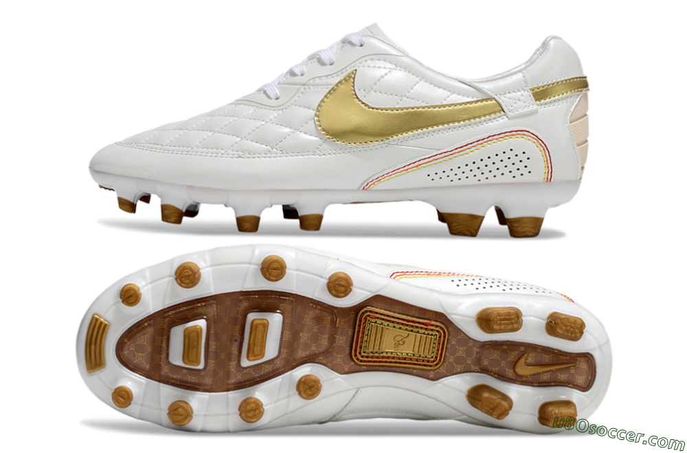 Nike Tiempo Legend R10 Elite FG Firm Ground Soccer Cleats - White/Gold/Red 0