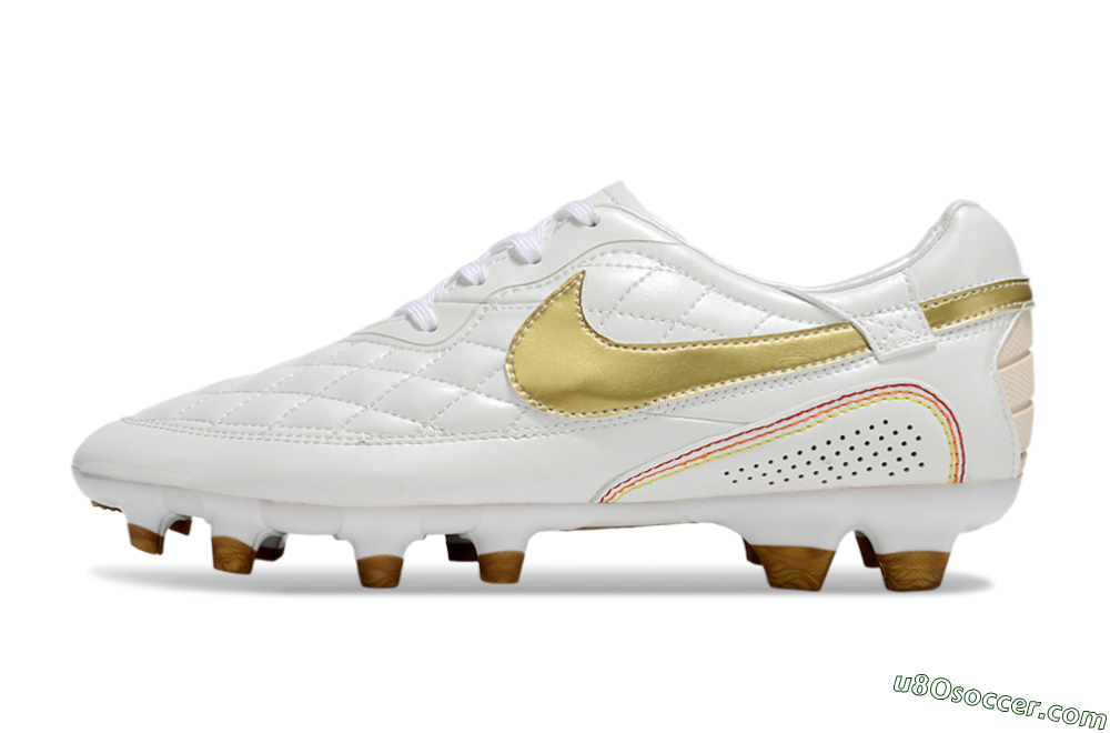 Nike Tiempo Legend R10 Elite FG Firm Ground Soccer Cleats - White/Gold/Red 2