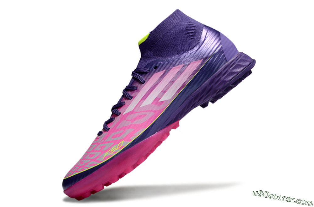 Adidas F50+ Elite Mid TF Artificial Turf Soccer Shoes - Pink/Yellow/Purple 5