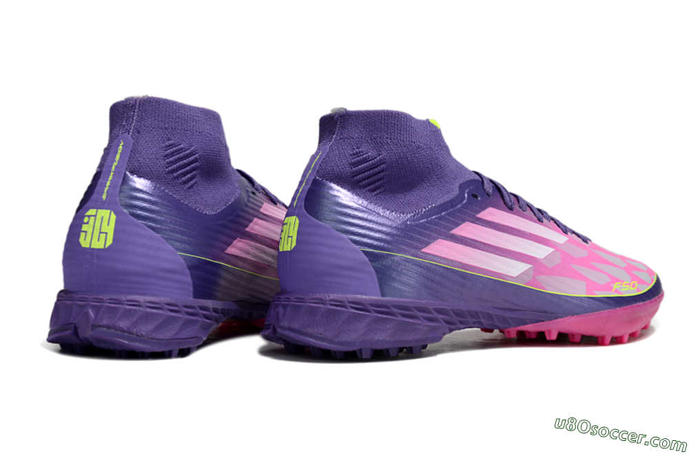 Adidas F50+ Elite Mid TF Artificial Turf Soccer Shoes - Pink/Yellow/Purple 6
