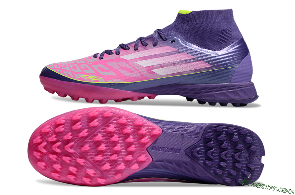 Adidas F50+ Elite Mid TF Artificial Turf Soccer Shoes - Pink/Yellow/Purple 0