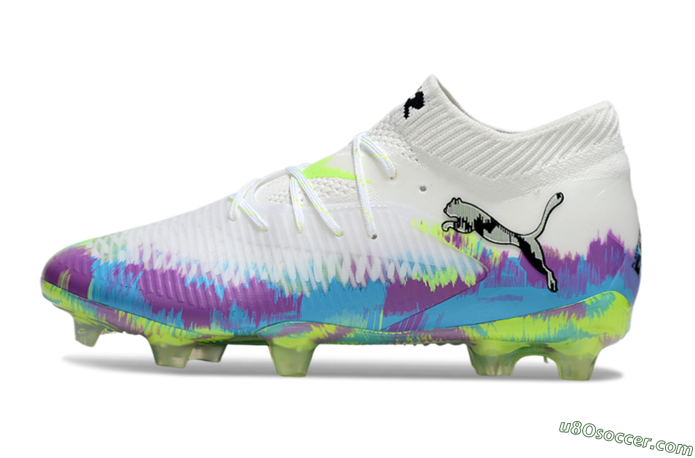 Puma Future 8 Ultimate FG Firm Ground Soccer Cleats - White/Blue/Yellow 2