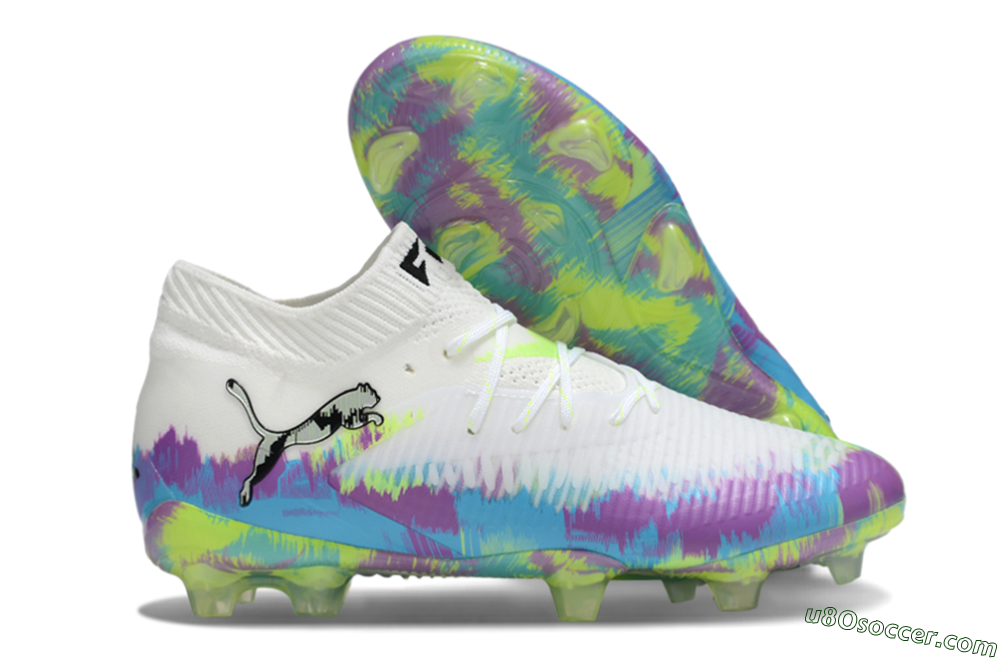 Puma Future 8 Ultimate FG Firm Ground Soccer Cleats - White/Blue/Yellow 1