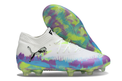 Puma Future 8 Ultimate FG Firm Ground Soccer Cleats - White/Blue/Yellow