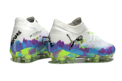 Puma Future 8 Ultimate FG Firm Ground Soccer Cleats - White/Blue/Yellow