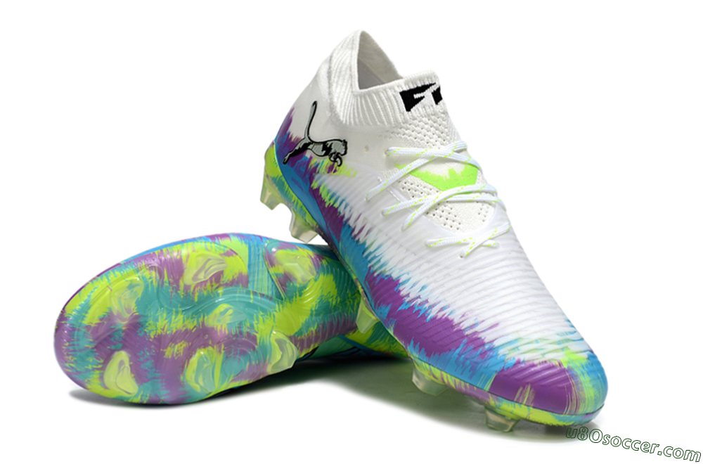 Puma Future 8 Ultimate FG Firm Ground Soccer Cleats - White/Blue/Yellow 3