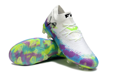 Puma Future 8 Ultimate FG Firm Ground Soccer Cleats - White/Blue/Yellow