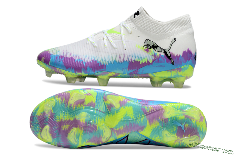 Puma Future 8 Ultimate FG Firm Ground Soccer Cleats - White/Blue/Yellow 0