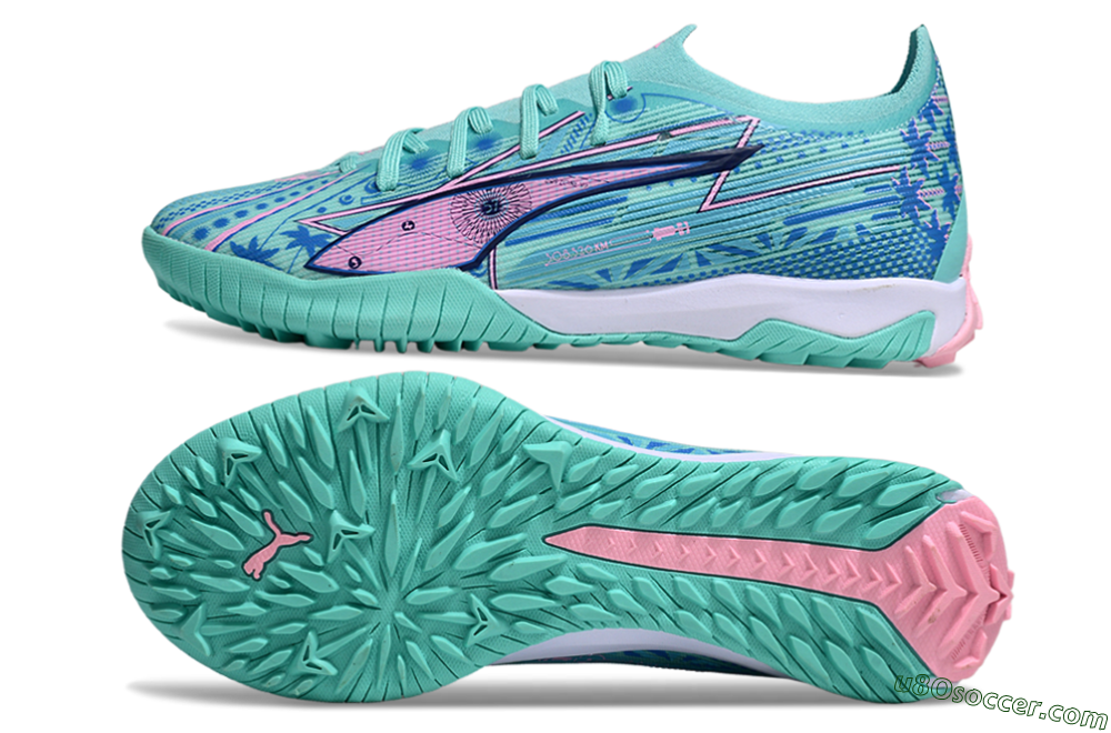 Puma Ultra Ultimate TF Artificial Turf Soccer Shoes - Jade/Blue/Pink 0