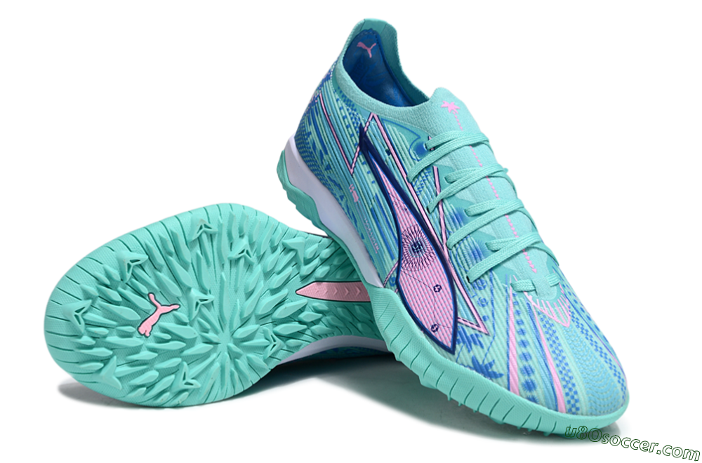 Puma Ultra Ultimate TF Artificial Turf Soccer Shoes - Jade/Blue/Pink 3
