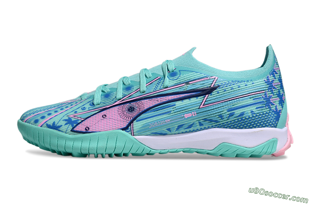 Puma Ultra Ultimate TF Artificial Turf Soccer Shoes - Jade/Blue/Pink 2