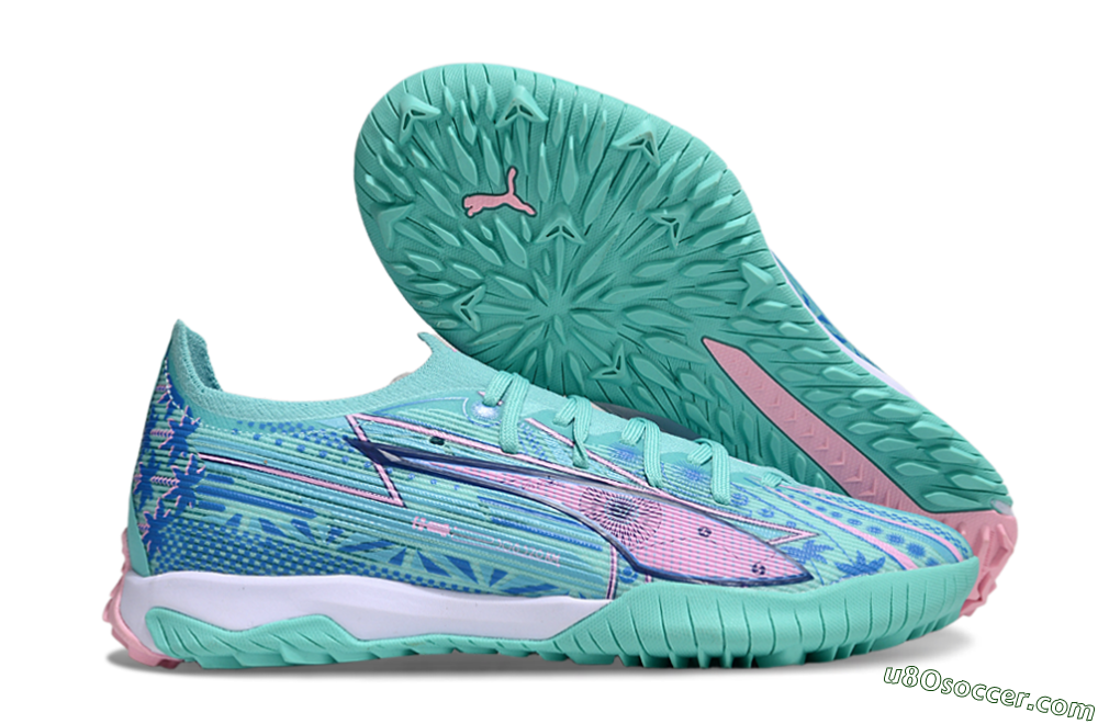 Puma Ultra Ultimate TF Artificial Turf Soccer Shoes - Jade/Blue/Pink 1