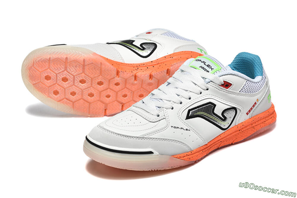 Joma Top Flex IC Indoor & Futsal Soccer Shoes - White/Silver/Red 3