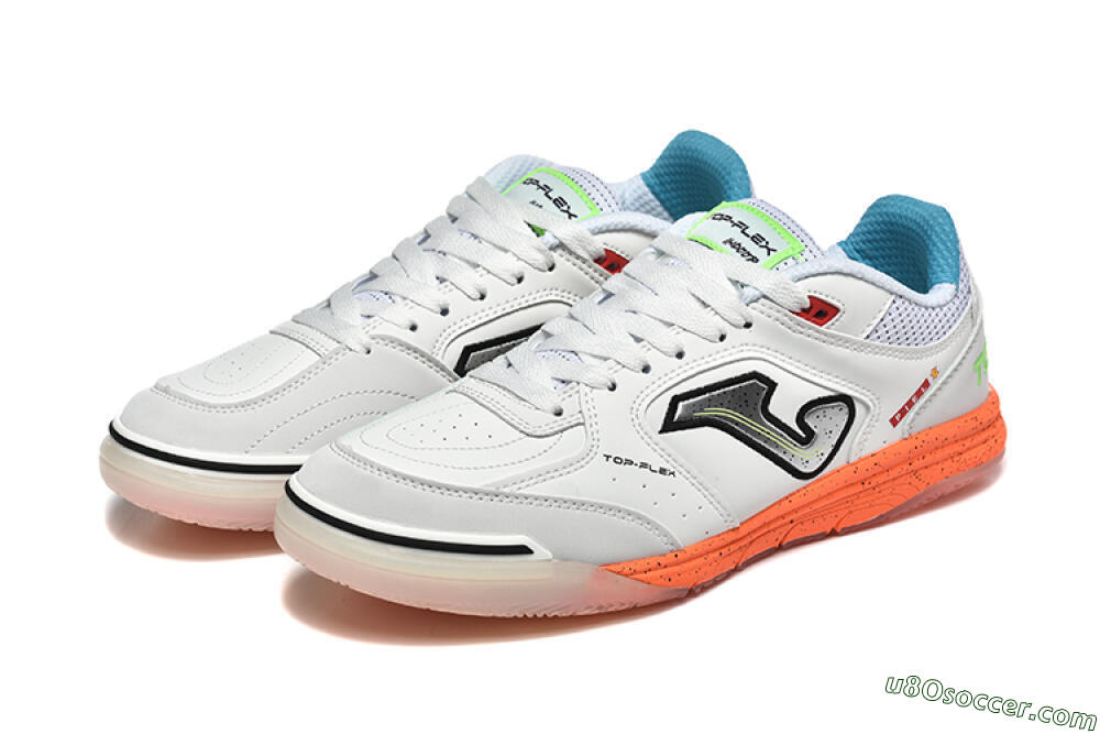 Joma Top Flex IC Indoor & Futsal Soccer Shoes - White/Silver/Red 5
