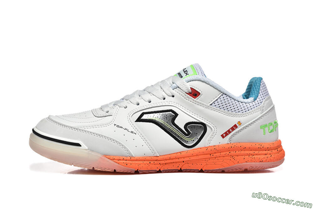 Joma Top Flex IC Indoor & Futsal Soccer Shoes - White/Silver/Red 2