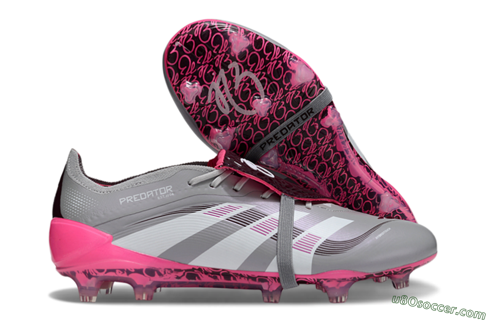 Adidas Predator 25 Elite Foldover Tongue FG Firm Ground Soccer Cleats - Grey/White/Pink 1