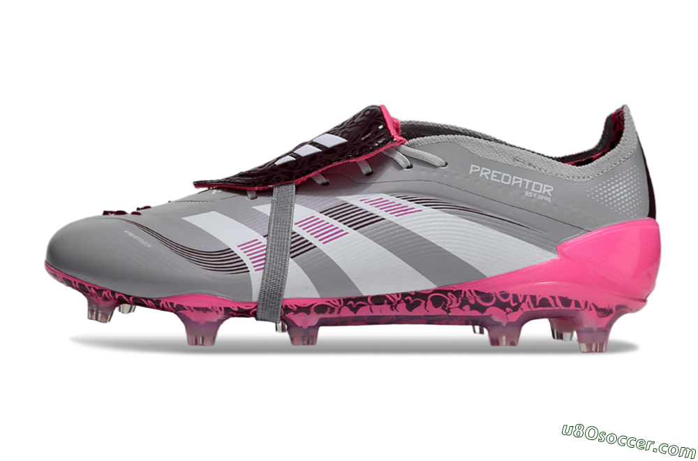 Adidas Predator 25 Elite Foldover Tongue FG Firm Ground Soccer Cleats - Grey/White/Pink 2