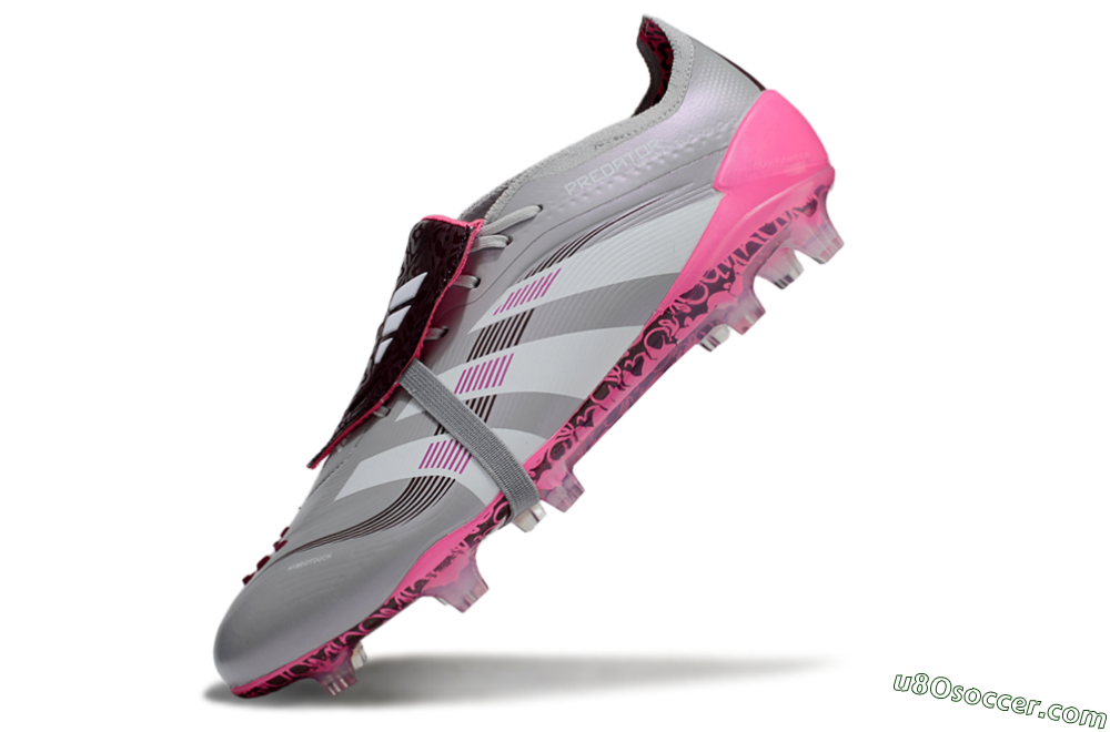 Adidas Predator 25 Elite Foldover Tongue FG Firm Ground Soccer Cleats - Grey/White/Pink 5