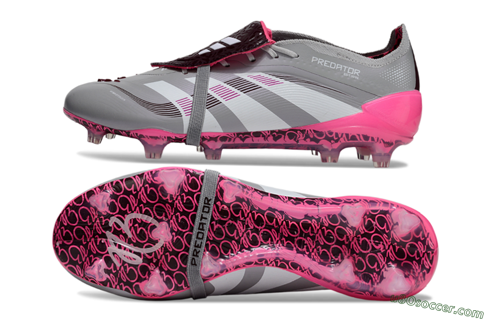Adidas Predator 25 Elite Foldover Tongue FG Firm Ground Soccer Cleats - Grey/White/Pink 0