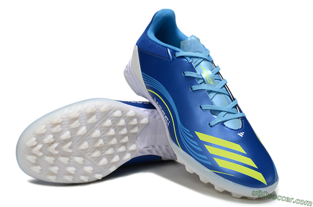 Messi x Adidas F50 Pro TF Artificial Turf Soccer Shoes - Blue/Yellow/White 3