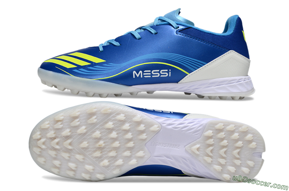 Messi x Adidas F50 Pro TF Artificial Turf Soccer Shoes - Blue/Yellow/White 0