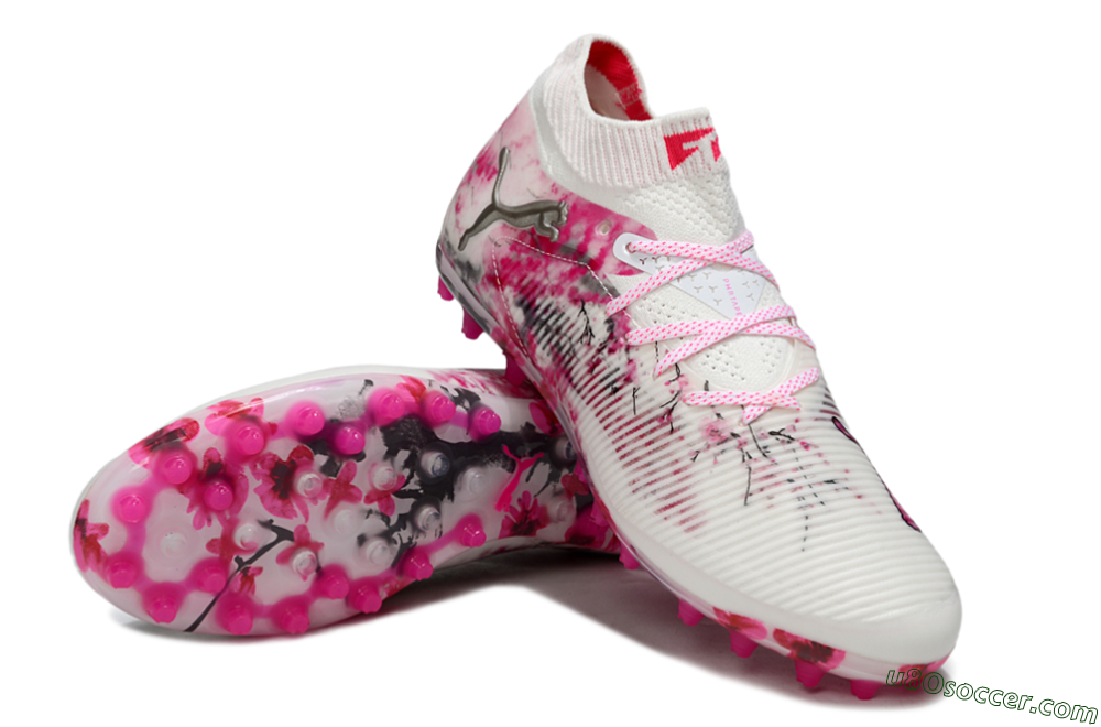 Puma Future 8 Ultimate MG Multi Ground Soccer Cleats - White/Pink/Silver 3