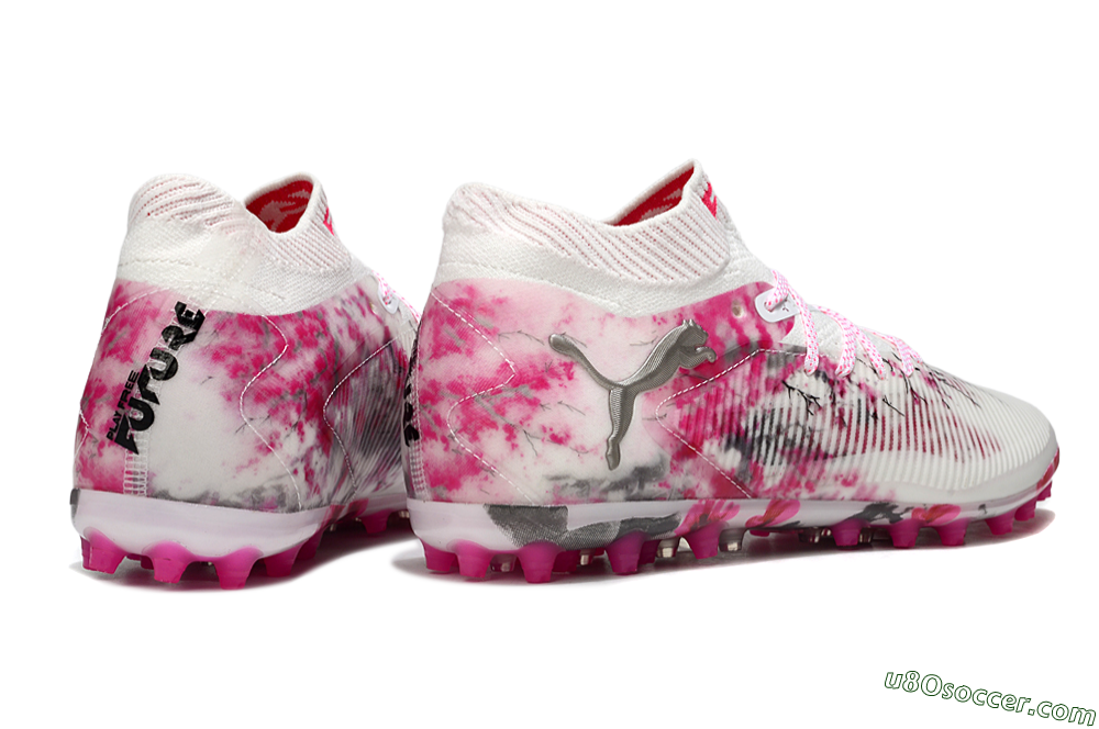 Puma Future 8 Ultimate MG Multi Ground Soccer Cleats - White/Pink/Silver 6
