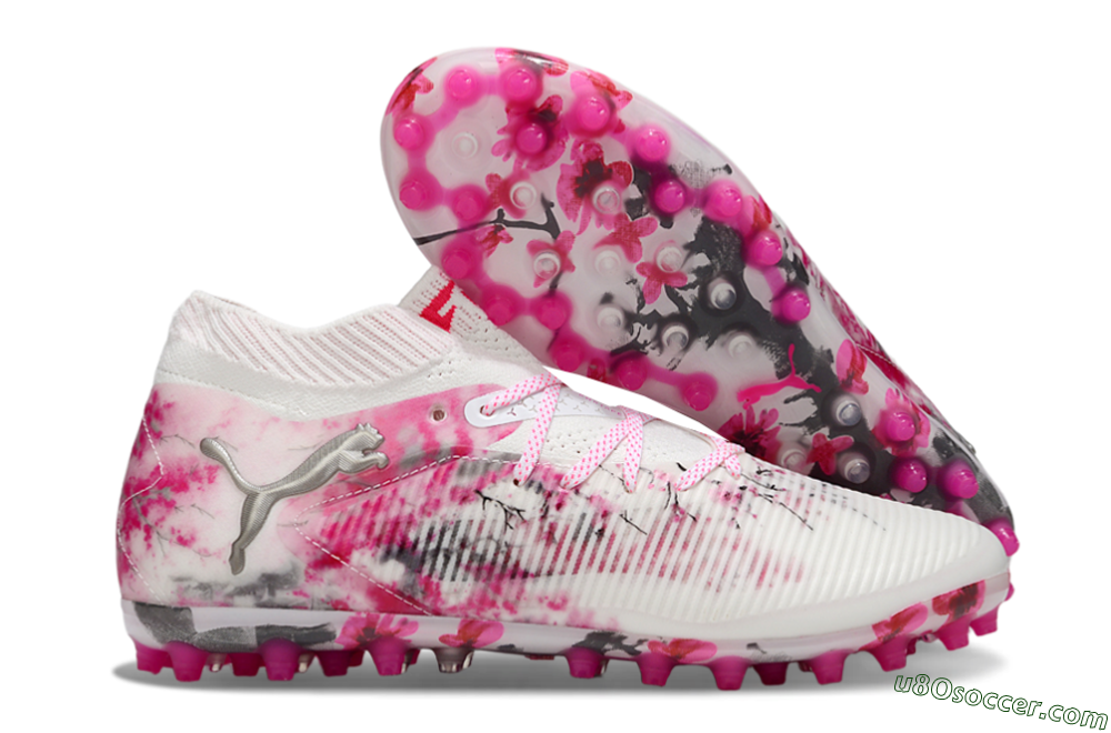 Puma Future 8 Ultimate MG Multi Ground Soccer Cleats - White/Pink/Silver 1