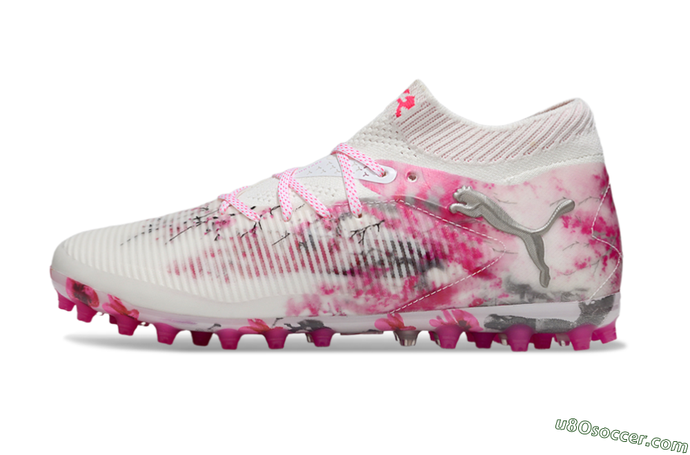 Puma Future 8 Ultimate MG Multi Ground Soccer Cleats - White/Pink/Silver 2
