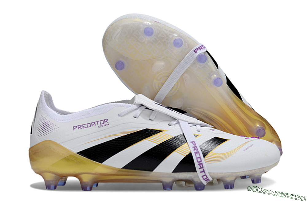 Adidas Predator 25 Elite Foldover Tongue AG Artificial Grass Soccer Cleats - White/Black/Gold 1