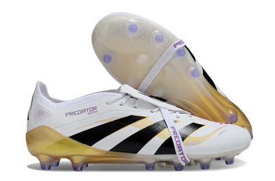Adidas Predator 25 Elite Foldover Tongue AG Artificial Grass Soccer Cleats - White/Black/Gold